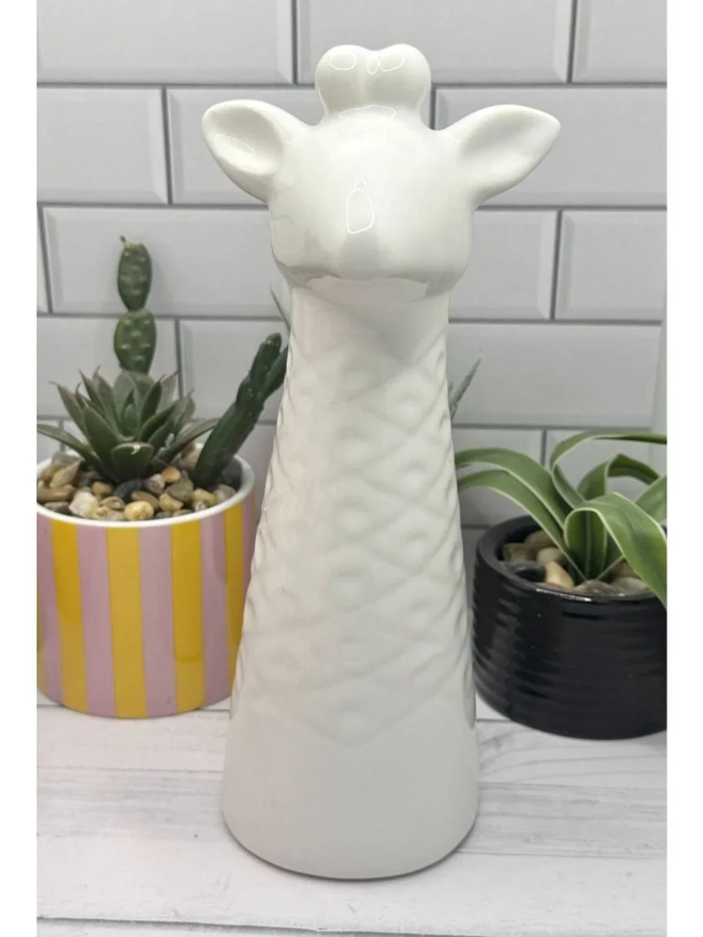 White Ceramic Giraffe Vase With Textured Design By Home Essentials & Beyond